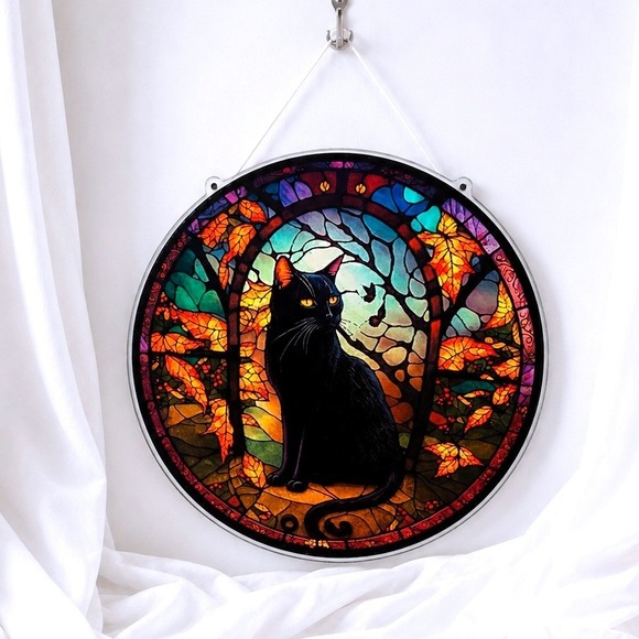 Other - Halloween Black Cat Suncatcher Faux Stained Glass Gothic Witchy Window Decor